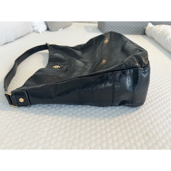 TORY BURCH Classic City Hobo Leather Shoulder Bag Slouchy Purse Brass Logo - Picture 5 of 16